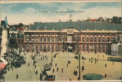 Lüttich Luik Lîdje Platz Saint-Lambert Palais, Tram Platz belebt 1910