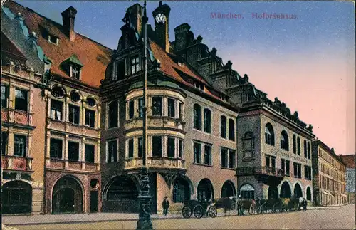 Ansichtskarte München Hofbräuhaus Kutschen davor Strassen Partie 1910