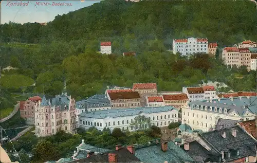 Karlsbad Karlovy Vary Panorama-Ansicht mit Militär-Badehaus 1926