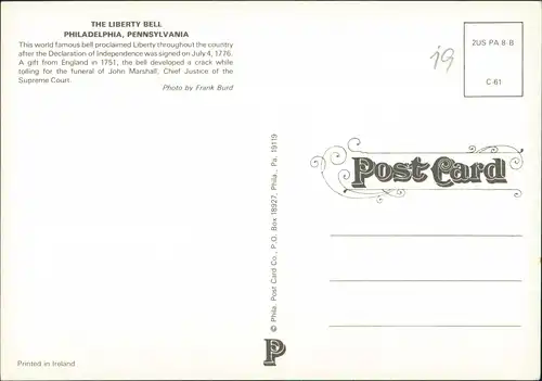 Postcard Philadelphia THE LIBERTY BELL 1980