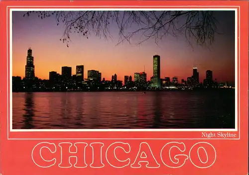 Chicago "The Windy City" NIGHT SKYLINE Wolkenkratzer Stadt Panorama 1990