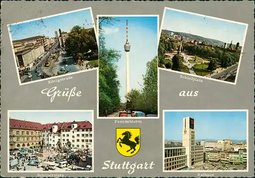 Ansichtskarte Stuttgart Schillerplatz, Fernsehturm Rathaus 1968