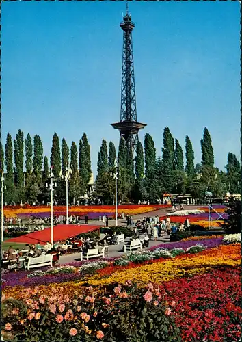Ansichtskarte Charlottenburg-Berlin Funkturm, Blumenmeer - belebt 1968
