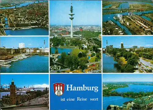 Ansichtskarte Hamburg Luftbild, Hafen, Fernsehturm 1988