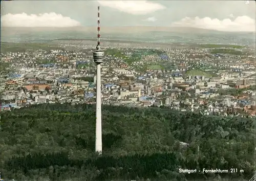 Ansichtskarte Stuttgart Luftbild teilcoloriert Fernsehturm 1956
