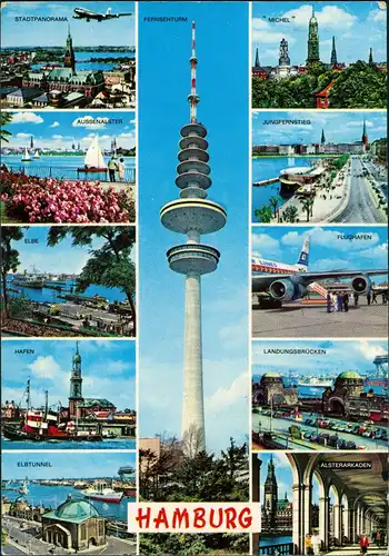 Ansichtskarte Hamburg Fernsehturm, Flugzeug, Hafen uvm 1968