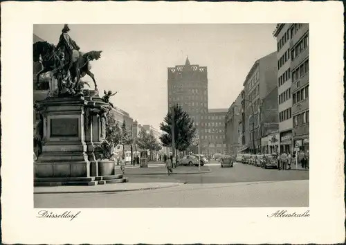 Ansichtskarte Düsseldorf Alleestraße Denkmal Autos Geschäfte Hochhaus 1950