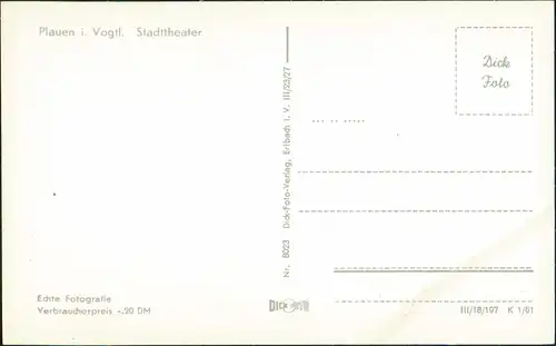 Ansichtskarte Plauen (Vogtland) Straße - Stadttheater - Stadt 1961