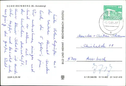 Scheibenberg (Erzgebirge) Totale, Kiechgasse, Markt, Orgelpfeifen 1985