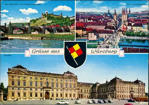Würzburg Mehrbild-AK mit Residenz, Main-Brücke & Stadt-Zentrum 1976