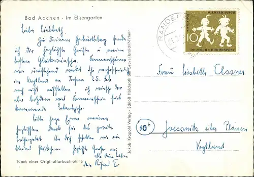 Ansichtskarte Aachen Partie Im Elisengarten 1960