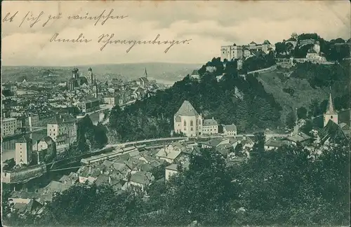 Ansichtskarte Passau Panorama mit Veste Oberhaus und Blick auf die Stadt 1912