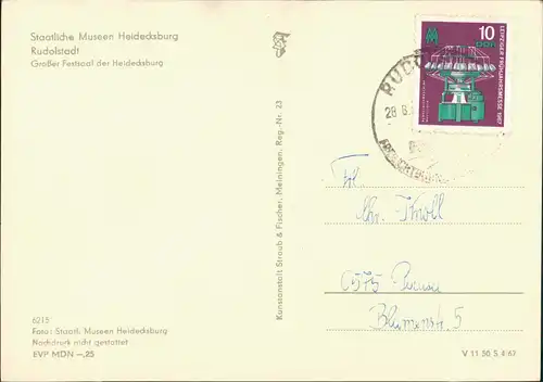 Ansichtskarte Rudolstadt Schloss Heidecksburg - Großer Festsaal 1967