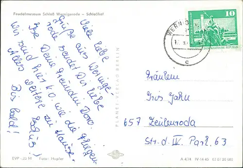 Ansichtskarte Wernigerode Schloss/Feudalmuseum Hof 1974