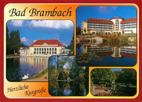 Bad Brambach Mehrbild-AK mit Festhalle, Klinik, Schillerquelle, Kurpark 2000