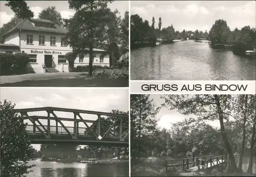 Bindow-Heidesee DDR Mehrbild-AK ua. Gasthaus Tante Anna, Brücke 1982