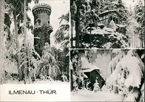 Ilmenau DDR Mehrbild-AK mit Kickelhahn, Schwalbenstein und Goethe-Häuschen 1979