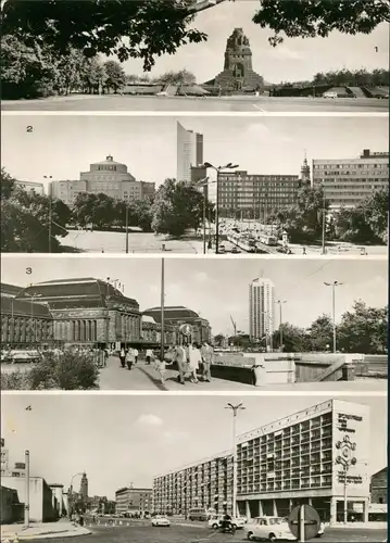 Leipzig DDR Mehrbild-AK mit Oper, Hochhaus Uni, Interhotel und Denkmal 1978