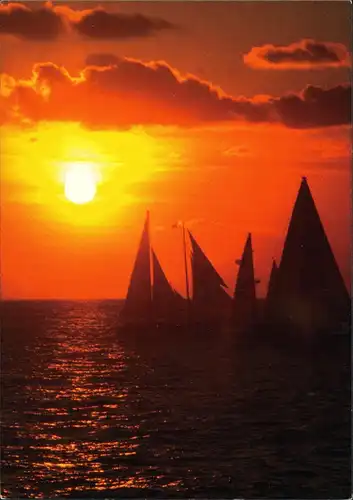 Ansichtskarte  Segelschiffe Segelboote Stimmungsbild Sonnenuntergang 1990