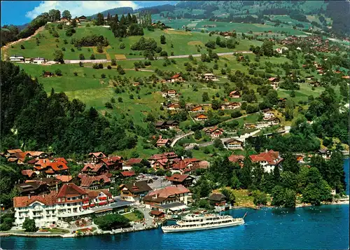 Gunten Luftbild Fahrgastschiff Schiff Schiffsanlegestelle v. Flugzeug aus 1990