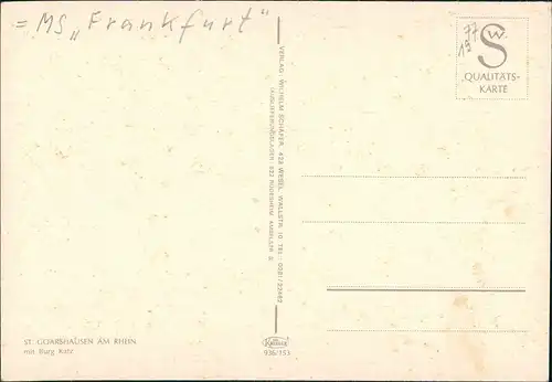 St Goarshausen Fahrgastschiff Personenschiffahrt Rhein Schiff MS FRANKFURT 1970