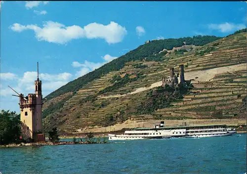 Ansichtskarte Rüdesheim (Rhein) Fahrgastschiff Rhein Schiff a.d. Ruine 1975