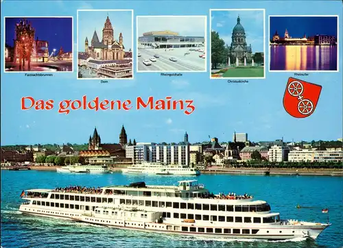 Ansichtskarte Mainz Mehrbild-AK mit Rhein Schiff MS RHEIN 1977