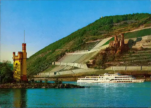 Bingen am Rhein Fahrgastschiff Schiff Dampfer Ruine Ehrenfels  1982