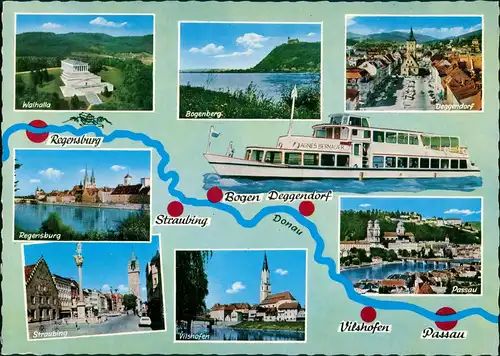 Ansichtskarte  Donau-Schiff AGNES BERNAUER Fluss Rundfahrten 1968