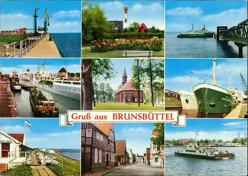 Brunsbüttel Mehrbild-AK 9 Foto-Ansichten ua. Kanal, Schiffe, Schleuse 1980