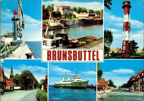 Brunsbüttel Mehrbildkarte mit 6 Ansichten ua. Leuchtturm, Elbfähre uvm. 1980