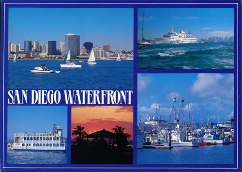 San Diego Waterfront Views - Harbour Ships, Schiffe Mehrbild-AK USA 1986