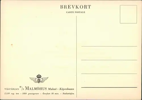 .Dänemark - TÅGFÄRJAN Schiff MS MALMÖHUS Malmö - Köpenhamn 1960