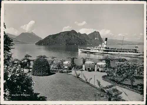 Ansichtskarte Vitznau See Partie mit Schiff Kleines Fahrgastschiff 1952