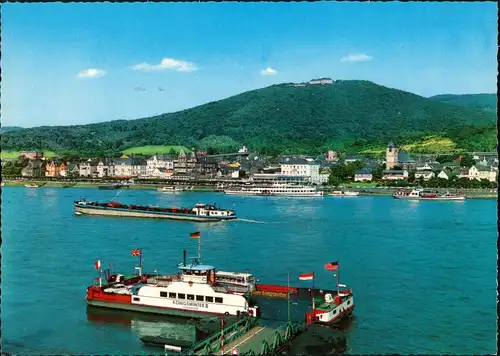 Königswinter Rhein Autofähre Fährschiff KÖNIGSWINTER, Frachtschiff Rhein 1970