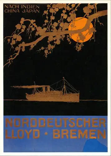 Repro-Postkarte Norddeutscher Llyod Bremen Linie Indien-China-Japan 1990