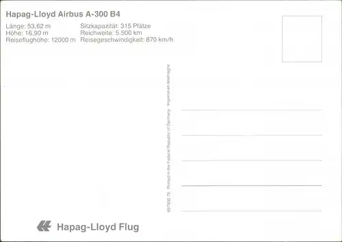 Ansichtskarte  Hapag-Lloyd Airbus A-300 B4 Flugwesen - Flugzeuge 1980