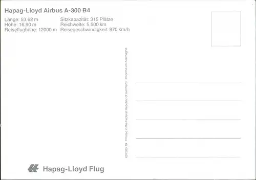 Ansichtskarte  Hapag-Lloyd Airbus A-300 B4 Flugwesen - Flugzeuge 1987