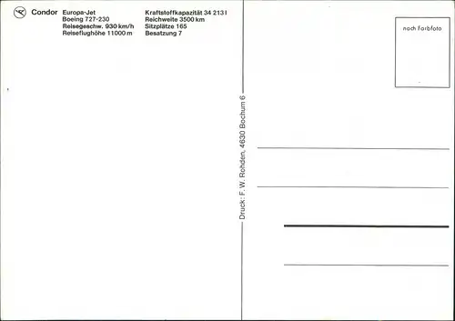 Ansichtskarte  Condor Europa-Jet Boeing 727-230 Flugwesen - Flugzeuge 1980