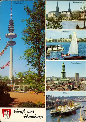 Ansichtskarte Hamburg Fernsehturm, Binnenalster ua 1975