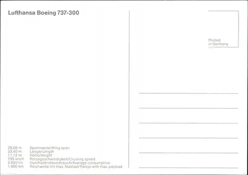 Ansichtskarte  Lufthansa Boeing 737-300 Flugwesen - Flugzeuge 1987