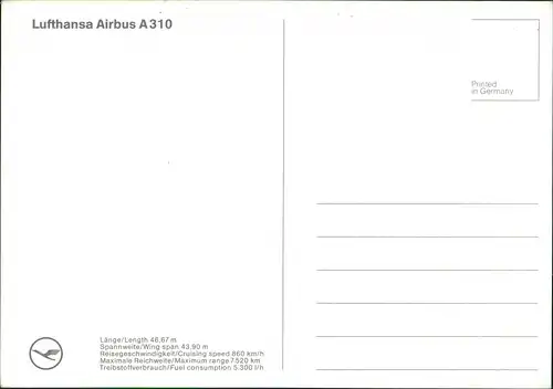 Ansichtskarte  Lufthansa Airbus A310 Flugwesen - Flugzeuge 1989