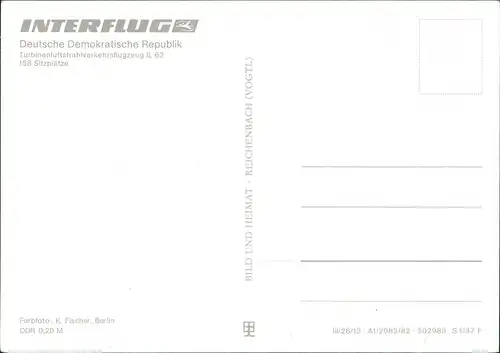 INTERFLUG Turbinenluftstrahlverkehrsflugzeug IL 62 Flugwesen - Flugzeuge 1982