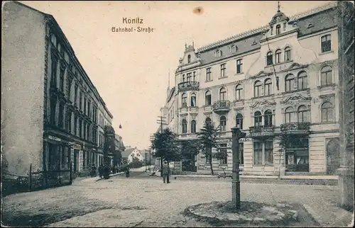 Konitz Chojnice (Kashubian: Chònice) Bahnhofstraße - Geschäfte 1912
