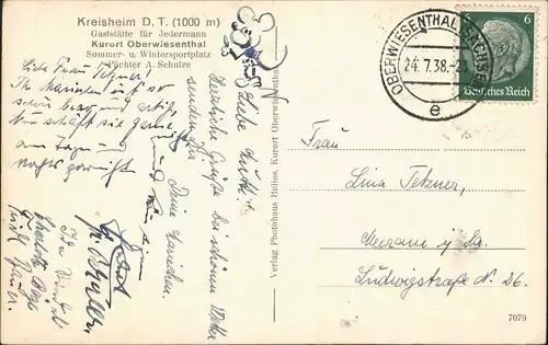 Ansichtskarte Oberwiesenthal Kreisheim DT Gaststätte für Jedermann 1938