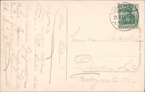 Ansichtskarte Langebrück-Dresden Restaurant - Hofewiese Frau Hühner 1913