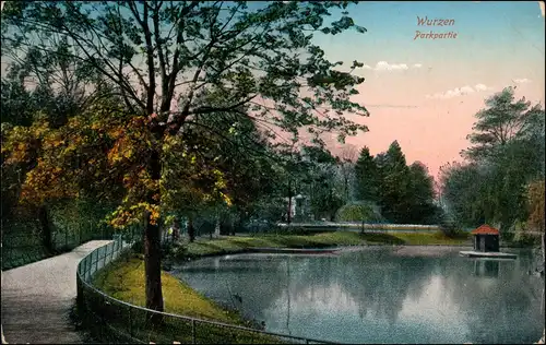 Ansichtskarte Wurzen Stadtpark, Teich 1915