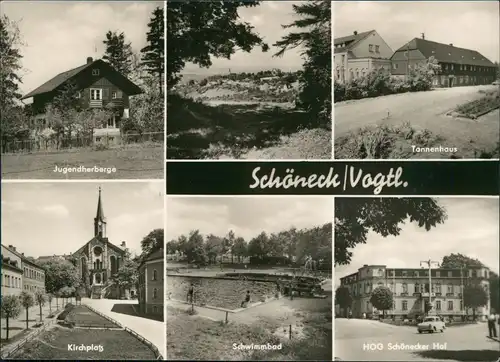 Schöneck (Vogtland) DDR Mehrbild-AK mit Jugendherberge,  Schwimmbad  1969