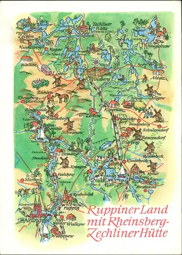 Kagar-Rheinsberg Landkarten Zeichnung Hoppe Ruppiner Land Rheinsberg 1974
