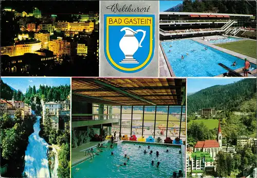 Ansichtskarte Bad Gastein MB: Stadt, Nacht, Schwimmbad 1994